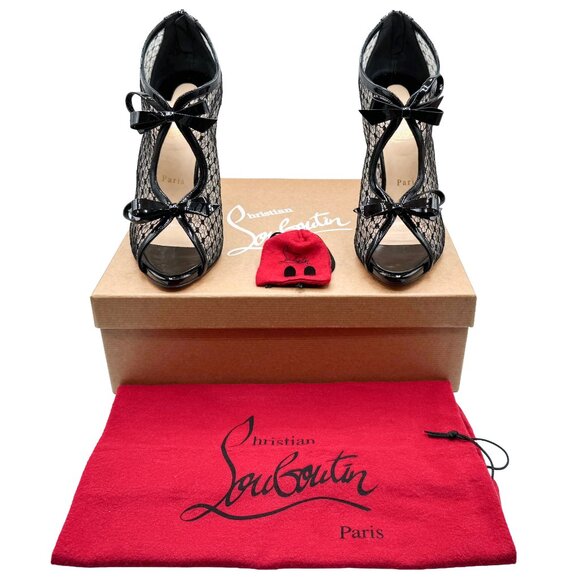 Brand New Christian Louboutin Empiralta 120 Patent Leather Mesh Open Toe Booties - Picture 2 of 12